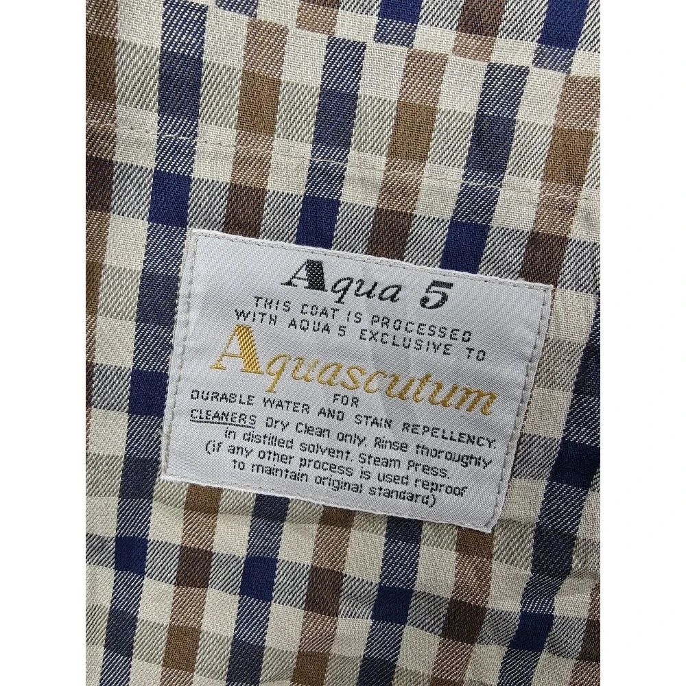 Vintage Aquascutum Coat Mens Medium Beige Cotton Aqua 5 Rain Trench Check